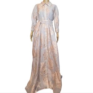 Teri Jon by Rickie Freeman Dress Metallic Jacquard Organza Shirt Waist Gown